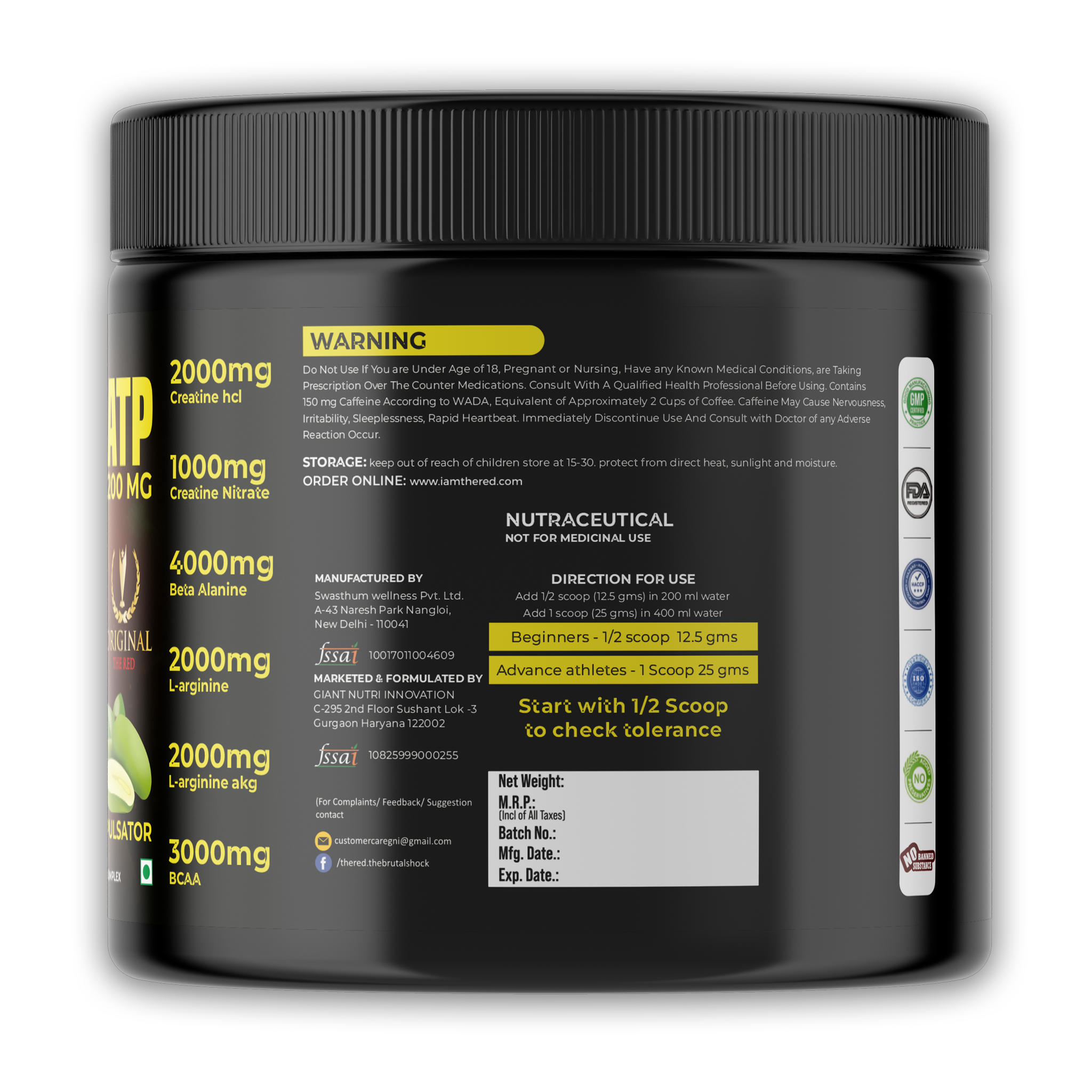 The Red Explosive 3 in1 Preworkout | ATP 200 mg | Heart Health  | Veins Vasodilator | Preloader I Lab Tested I Sugar free I 750 gms / 30 servings