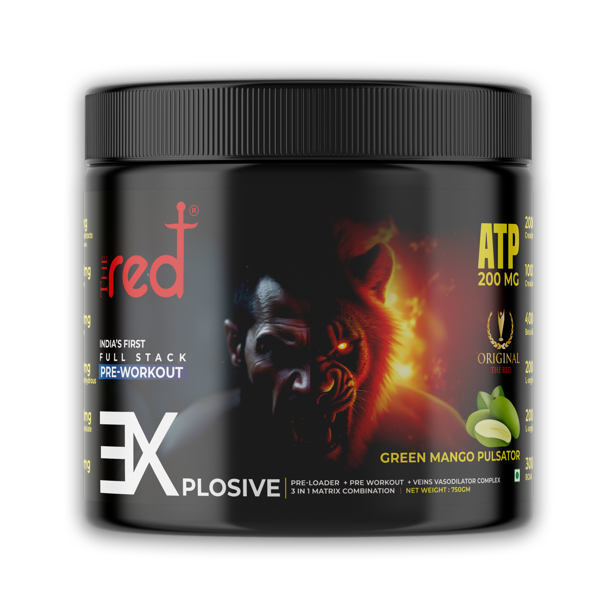 The Red Explosive 3 in1 Preworkout | ATP 200 mg | Heart Health  | Veins Vasodilator | Preloader I Lab Tested I Sugar free I 750 gms / 30 servings