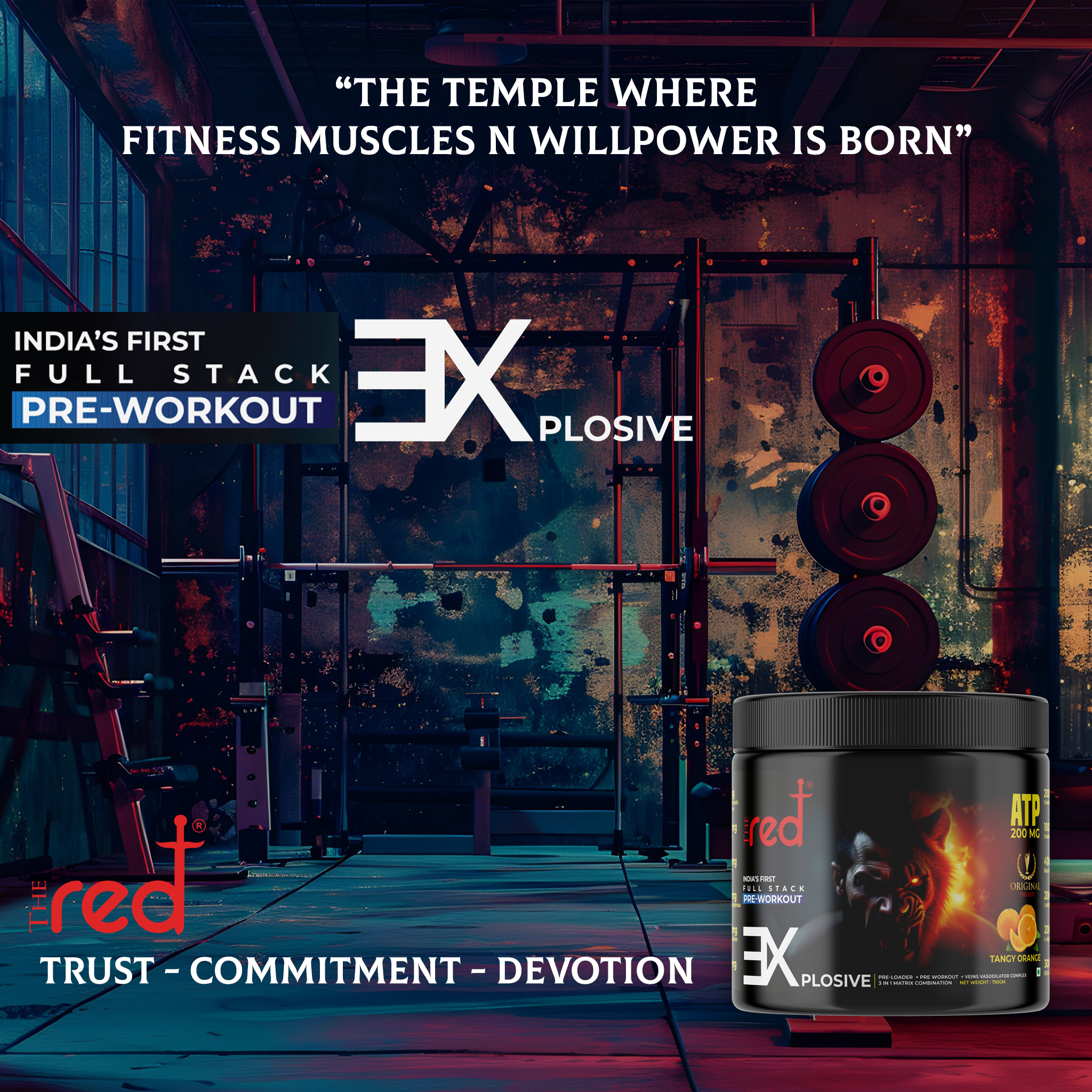 The Red Explosive 3 in1 Preworkout | ATP 200 mg | Heart Health  | Veins Vasodilator | Preloader I Lab Tested I Sugar free I 750 gms / 30 servings
